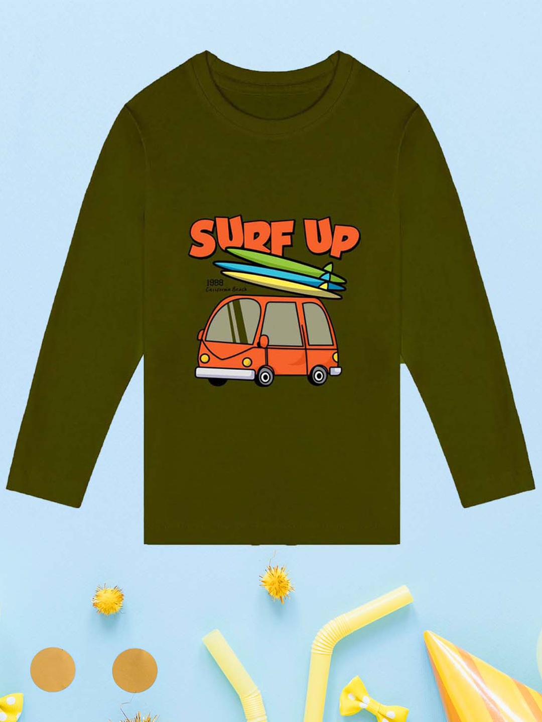 

NUSYL Boys Graphic Printed Round Neck Cotton T-shirt, Green