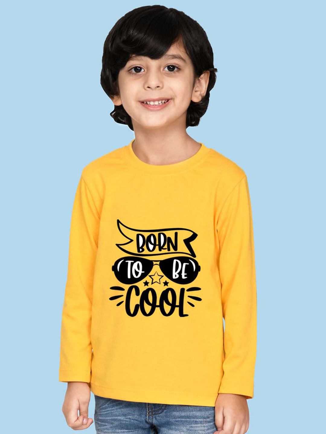 

NUSYL Boys Typography Printed Cotton T-shirt, Yellow