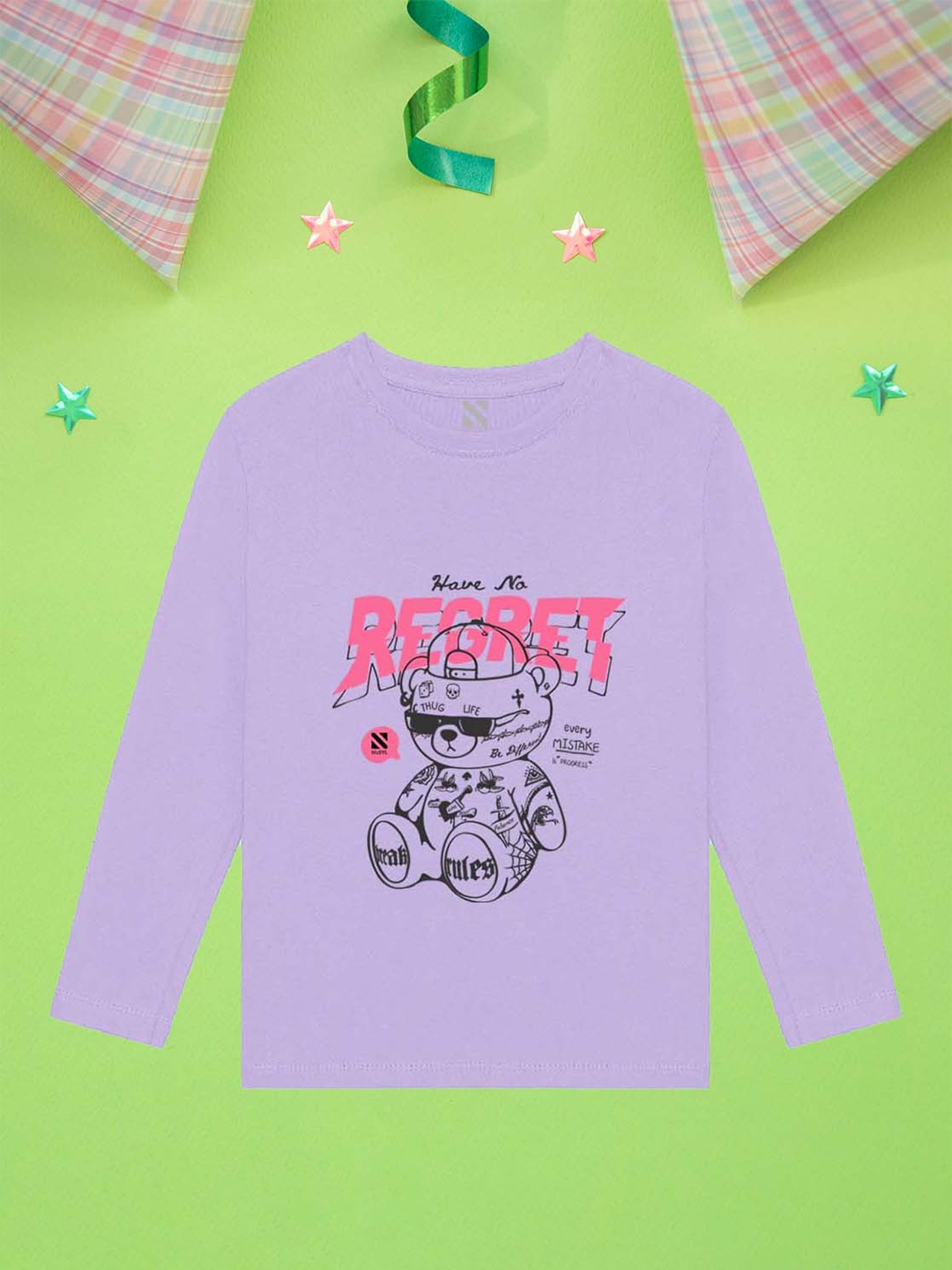 NUSYL Boys Graphic Printed Round Neck Cotton T-shirt, Purple