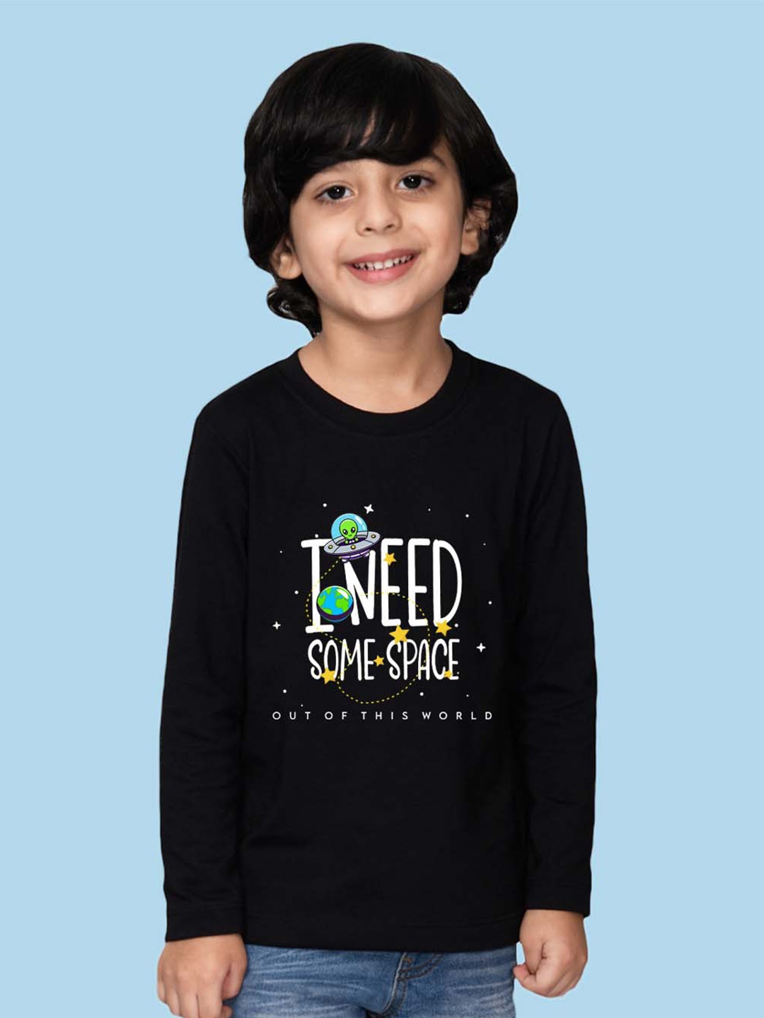 

NUSYL Boys Typography Printed Round Neck Cotton T-shirt, Black