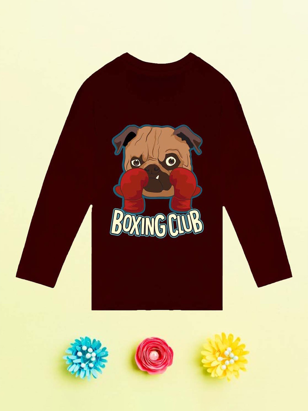 

NUSYL Boys Boxer Dog Printed Cotton T-shirt, Maroon