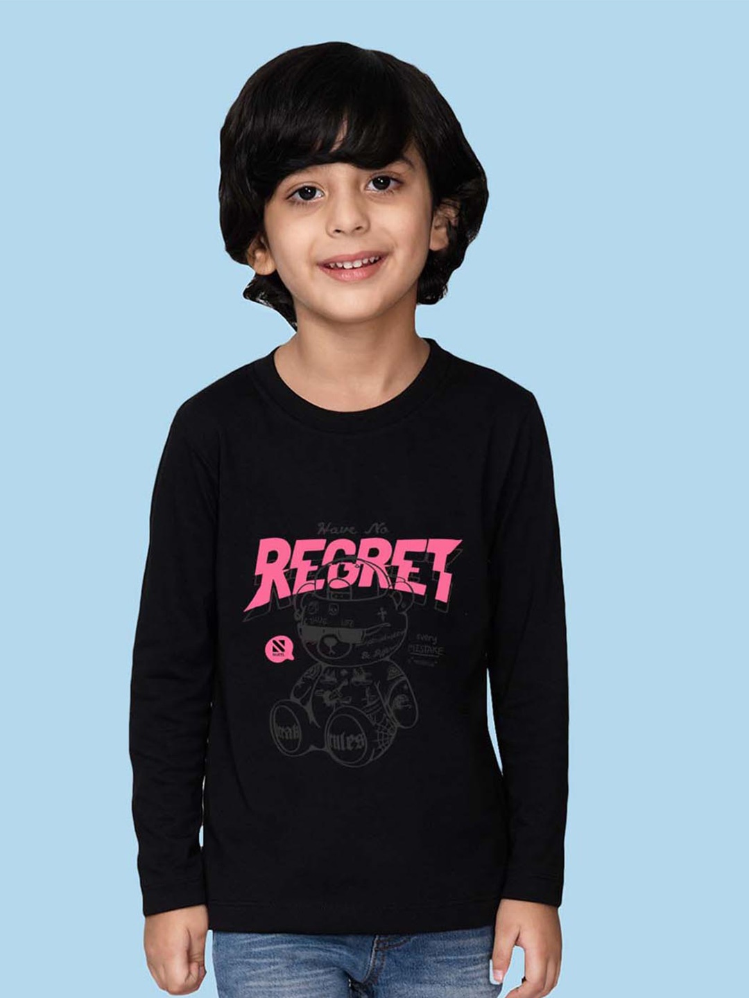 

NUSYL Boys Typography Printed Cotton T-shirt, Black