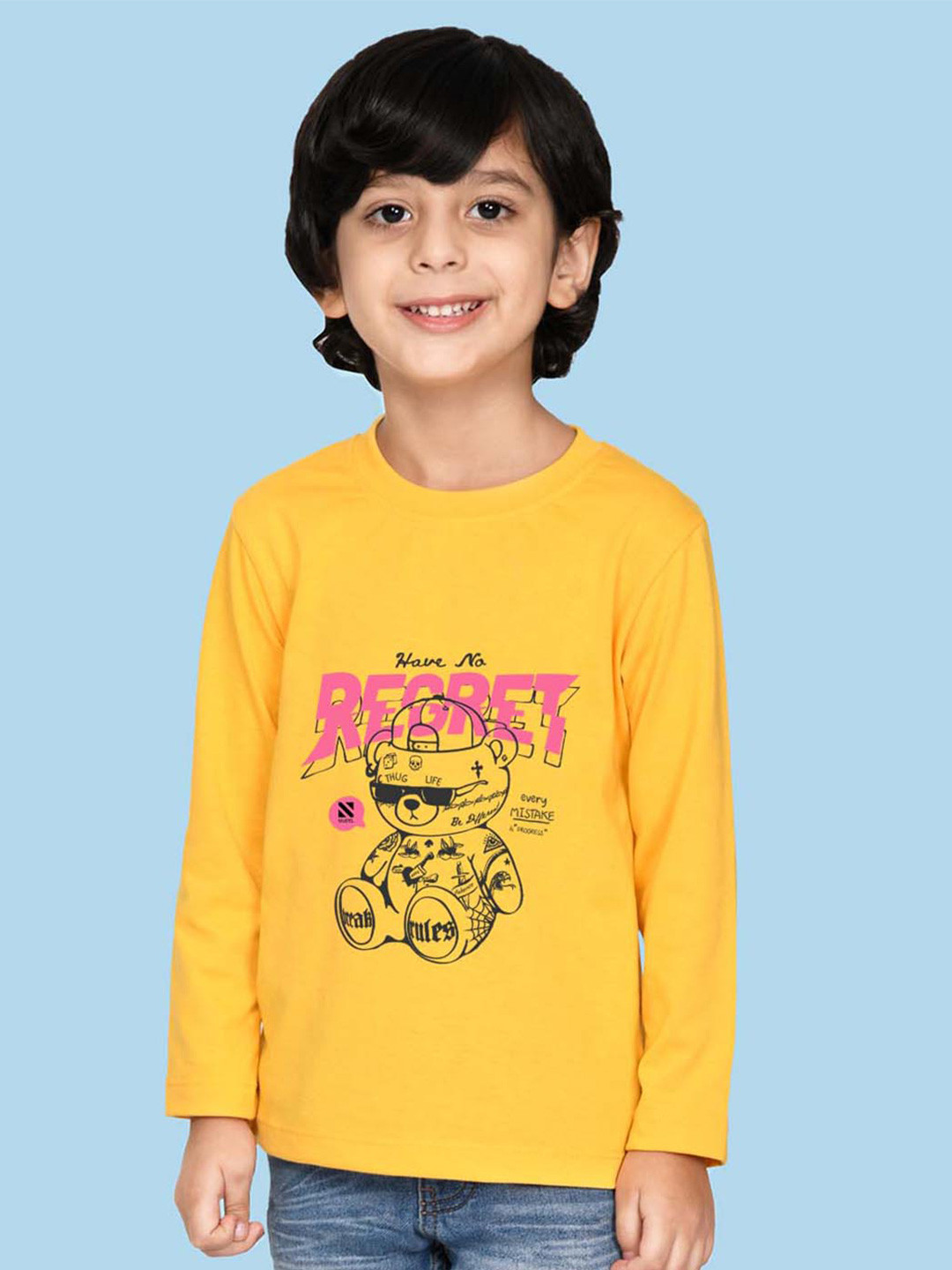 

NUSYL Boys Gangster Vector Printed Cotton T-shirt, Yellow