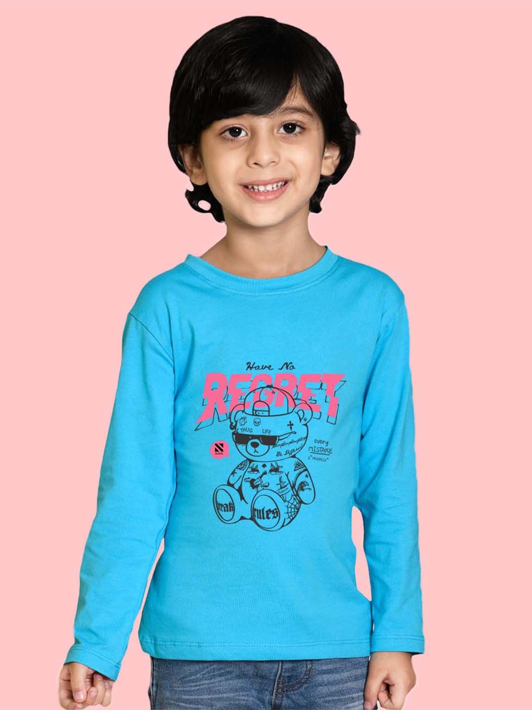 NUSYL Boys Graphic Printed Cotton T-shirt, Blue