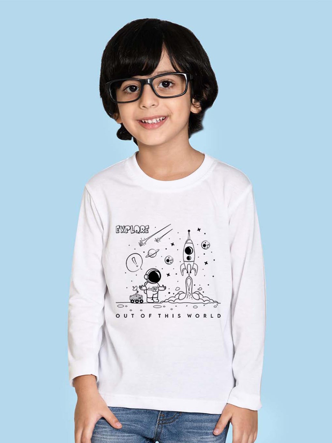 

NUSYL Boys Graphic Printed Cotton T-shirt, White