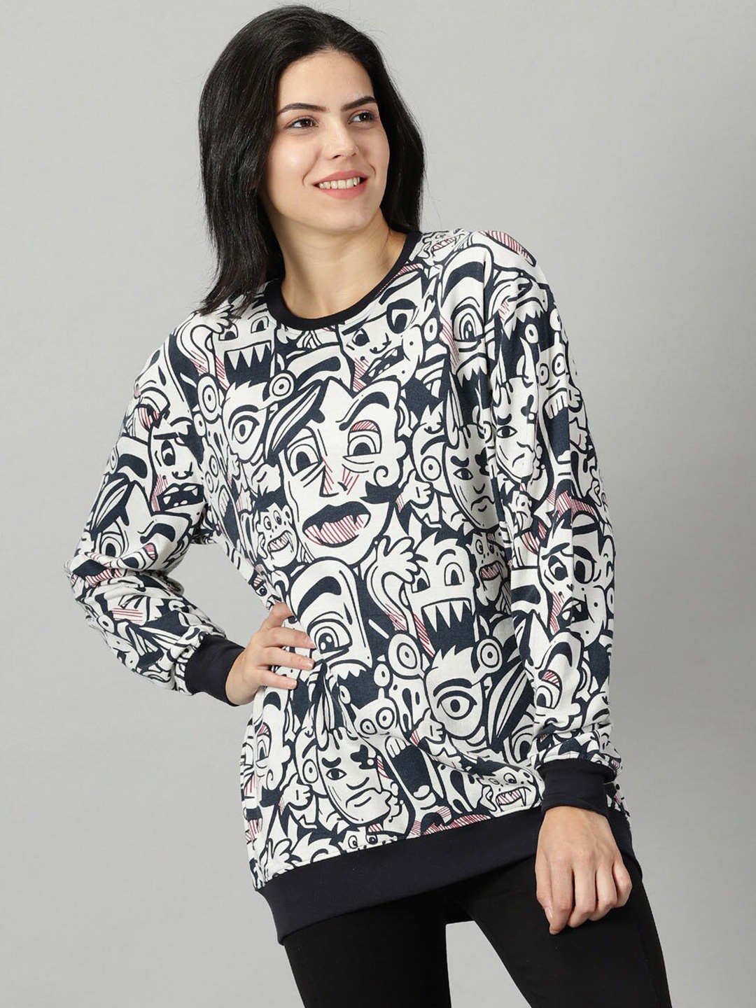 

Rodzen Conversational Printed Cotton Pullover, Cream