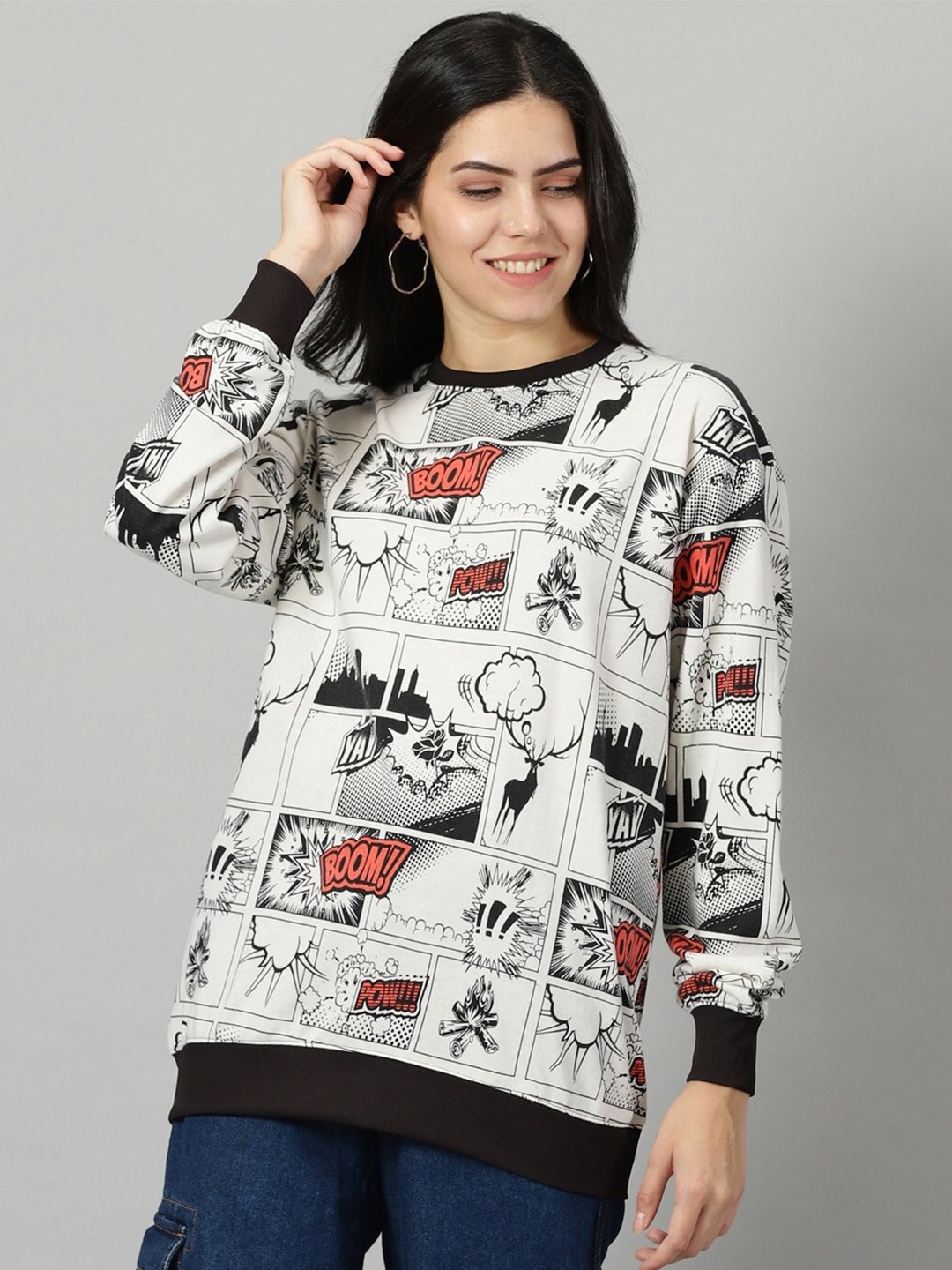 

Rodzen Conversational Printed Cotton Pullover, White