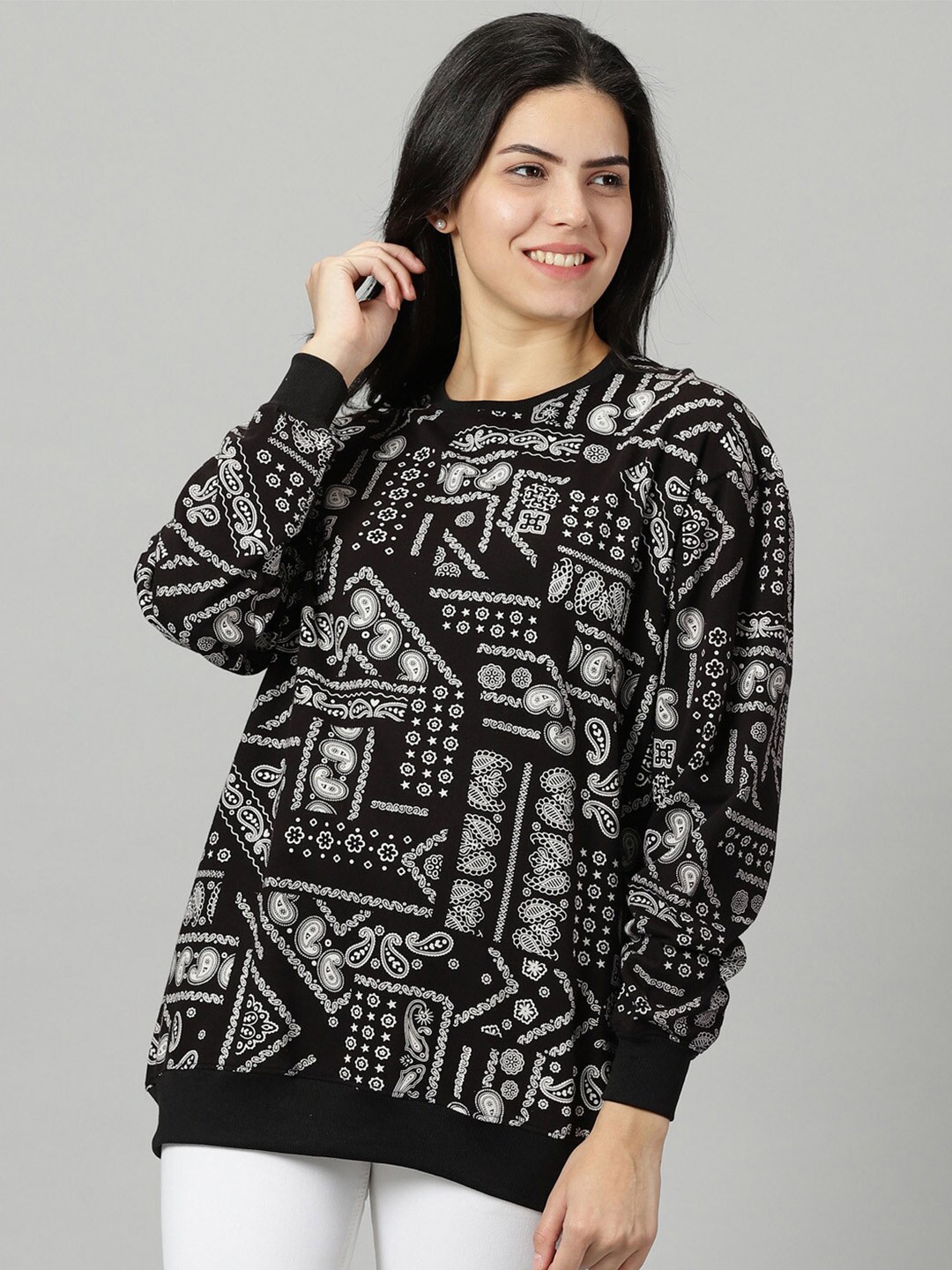 

Rodzen Abstract Printed Cotton Sweatshirt, Black