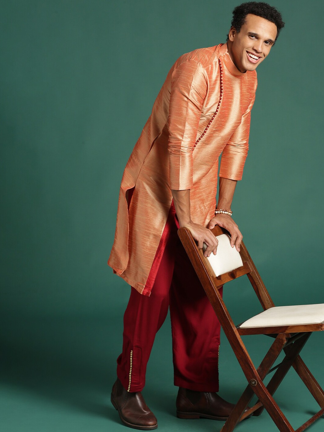 

Sangria Band Collar Angrakha Kurta, Orange