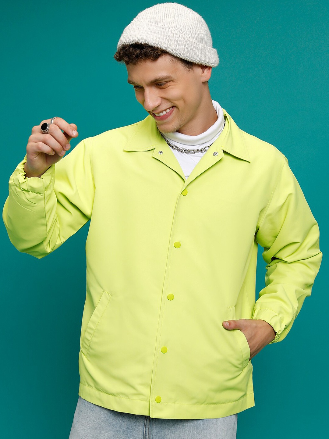 

HIGHLANDER Spread Collar Bomber Jacket, Fluorescent green