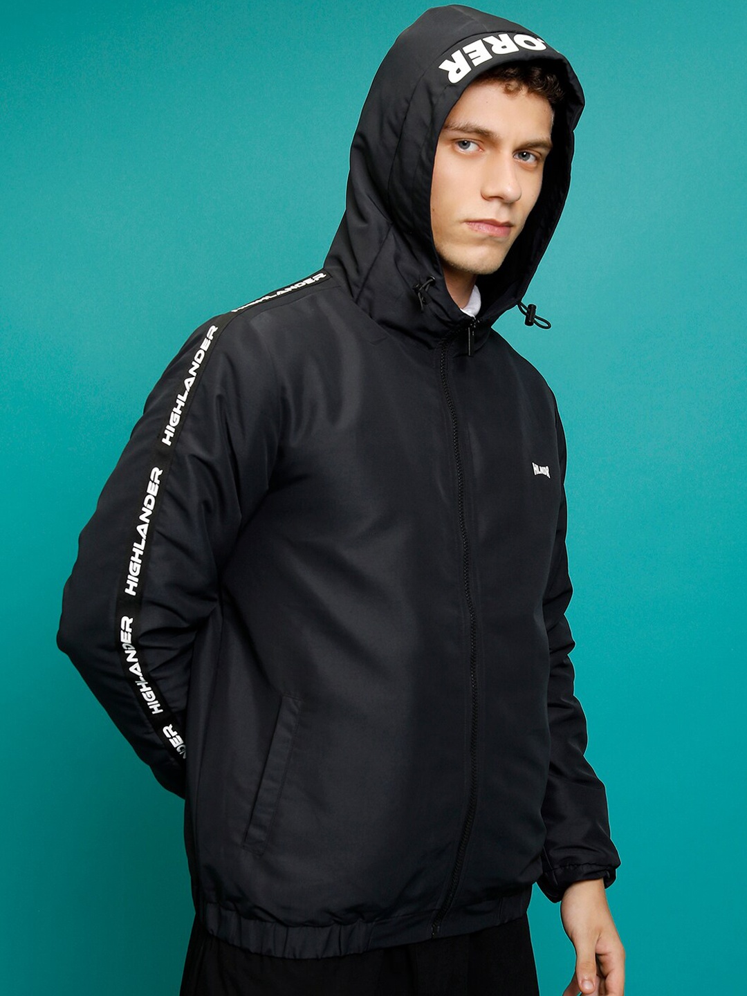 

HIGHLANDER Black Hooded Bomber Jacket