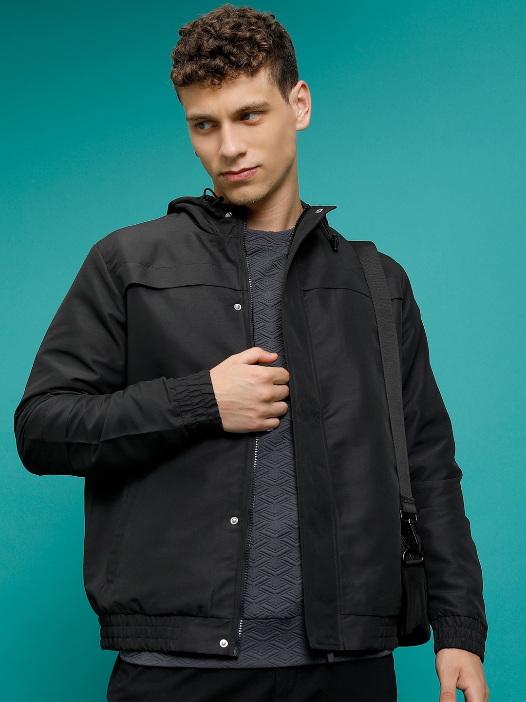HIGHLANDER Black Hooded Bomber Jacket