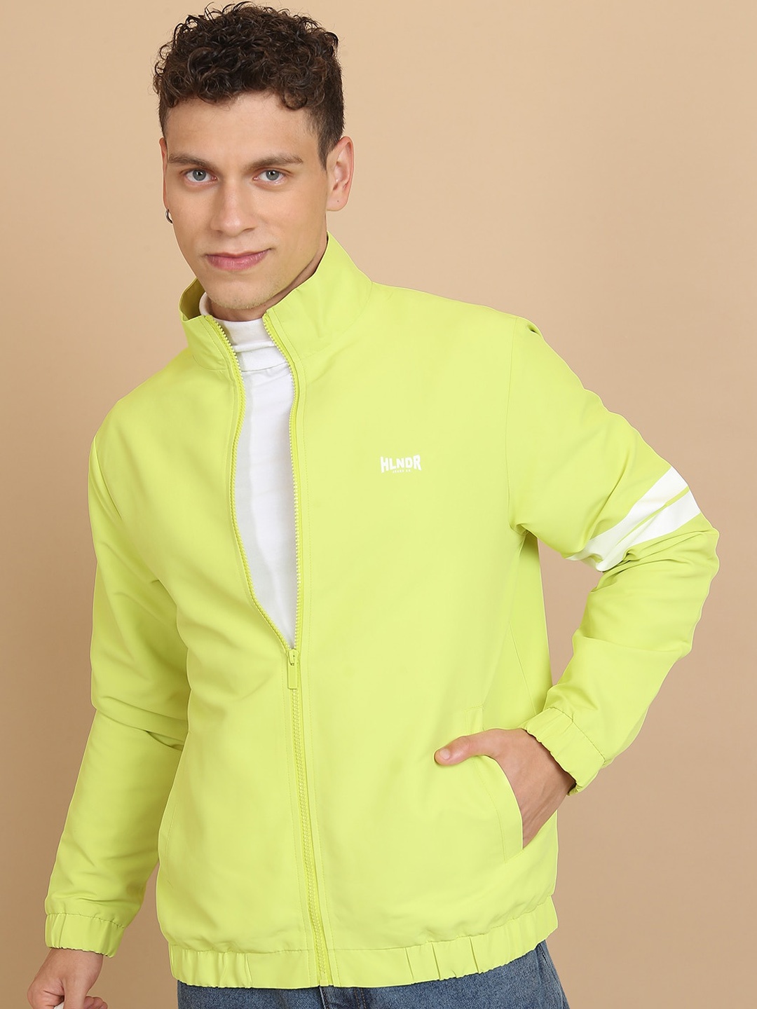 

HIGHLANDER Green Mock Collar Sporty Jacket, Fluorescent green