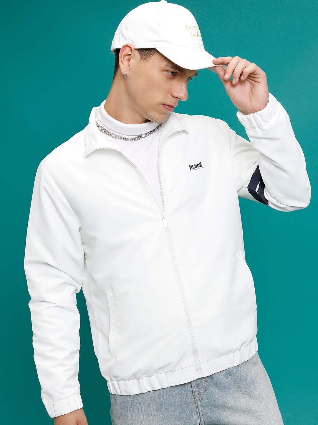 

HIGHLANDER Mock Collar Sporty Jacket, White