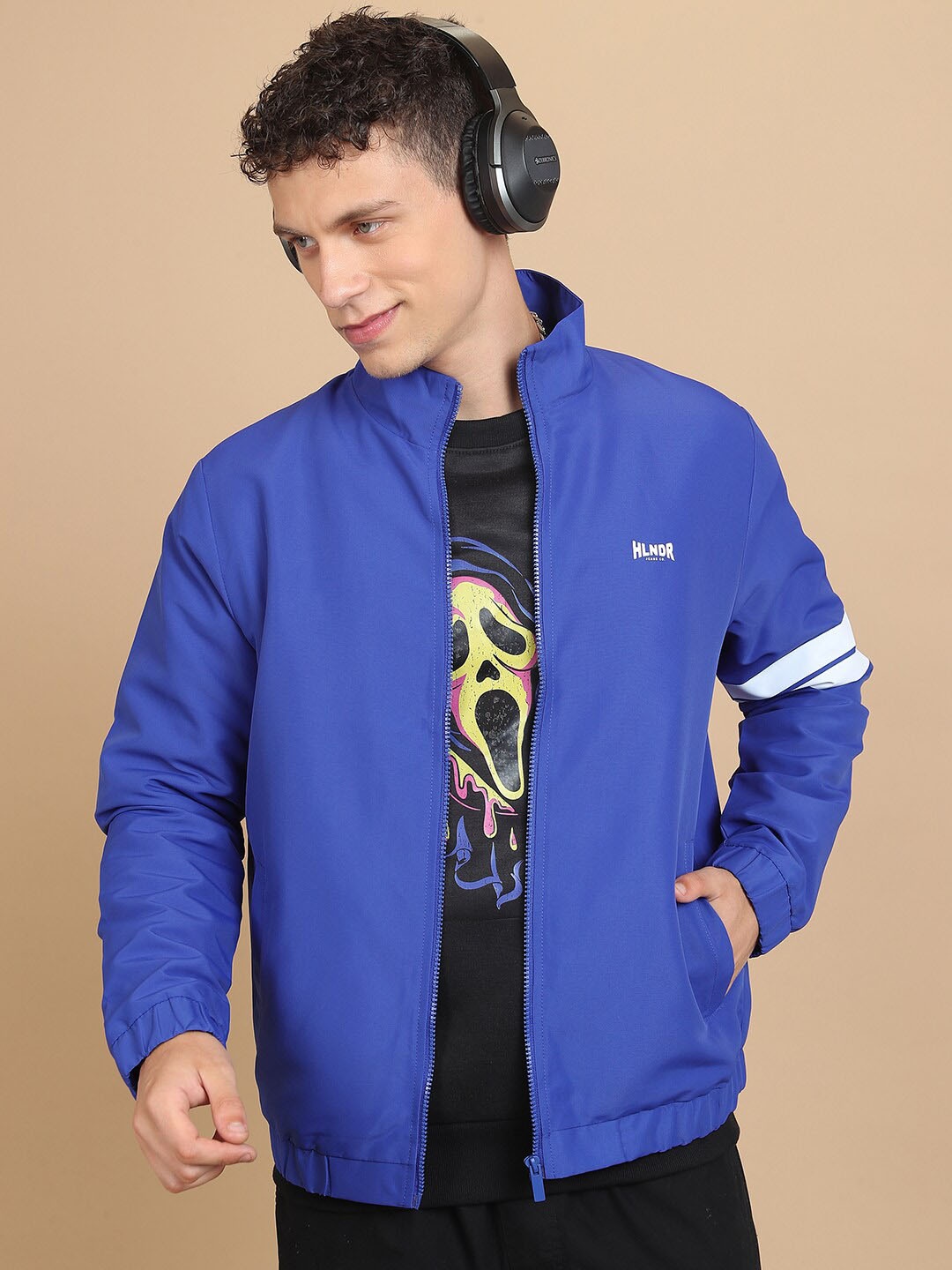 HIGHLANDER Mock Collar Sporty Jacket, Blue
