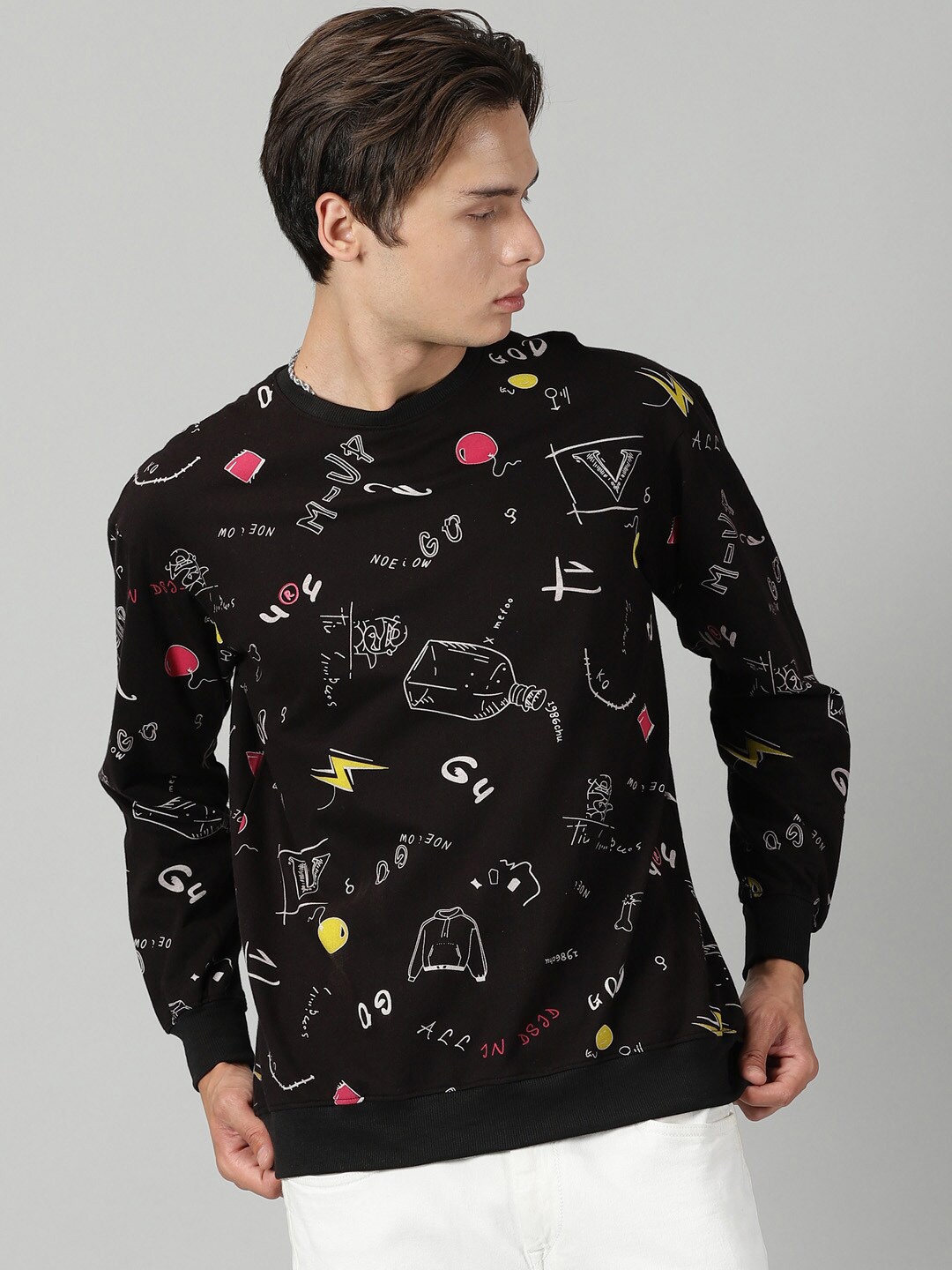 Rodzen Conversational Printed Cotton Pullover, Black