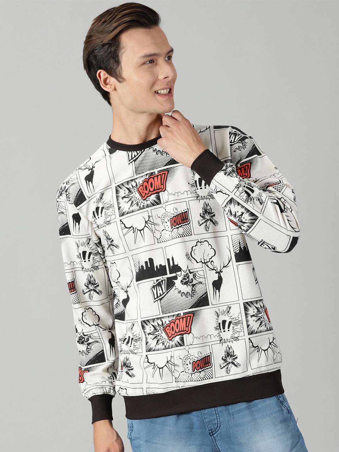 

Rodzen Conversational Printed Cotton Pullover, White