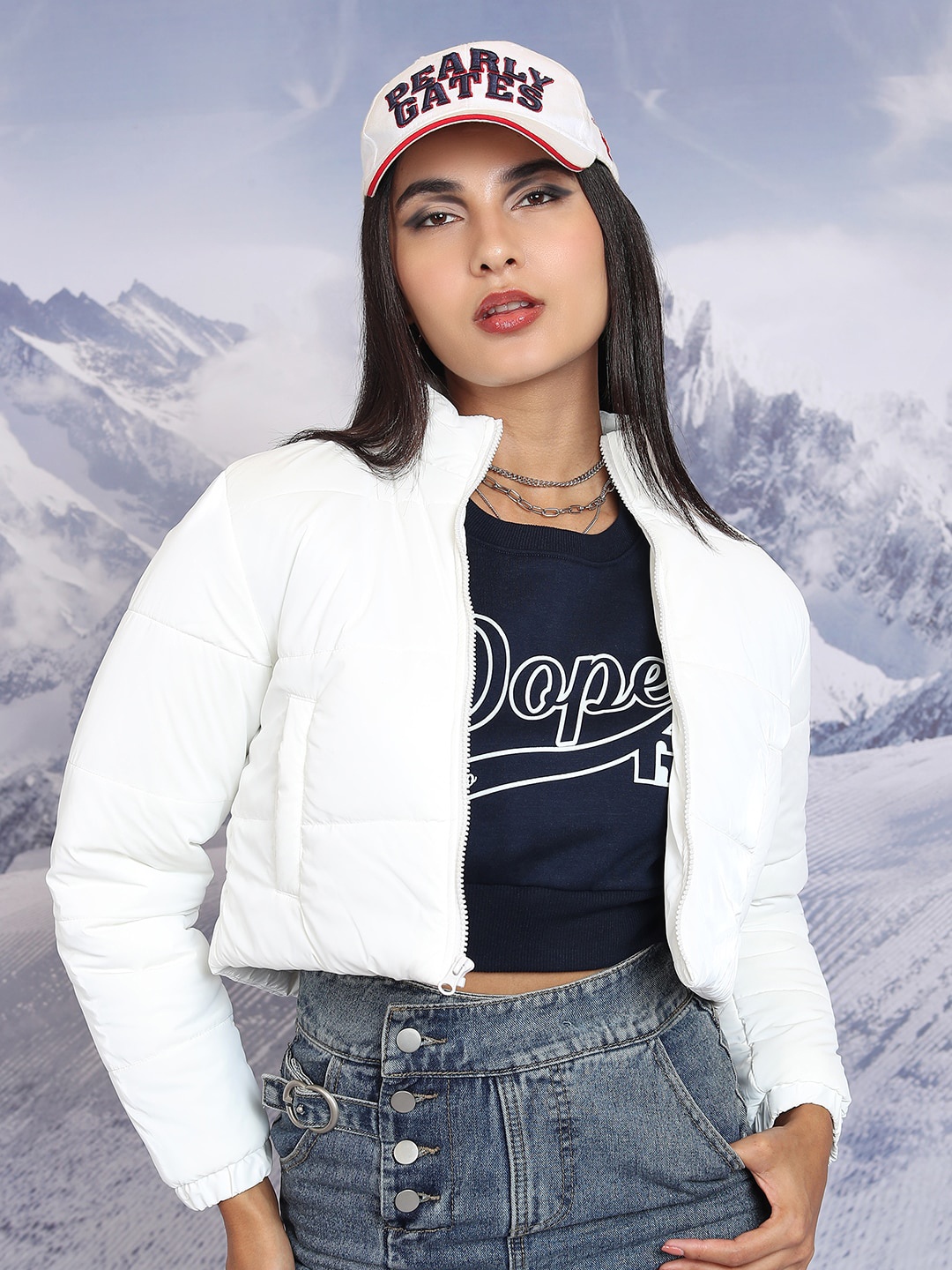 

KETCH Mock Collar Crop Puffer Jacket, White