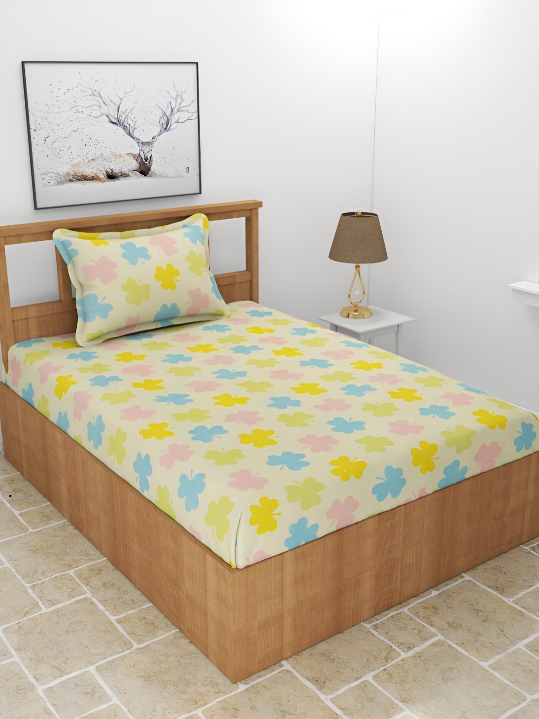 

BREVARD Green & Blue Printed 210 TC Single Bedsheet With 1 Pillow Cover