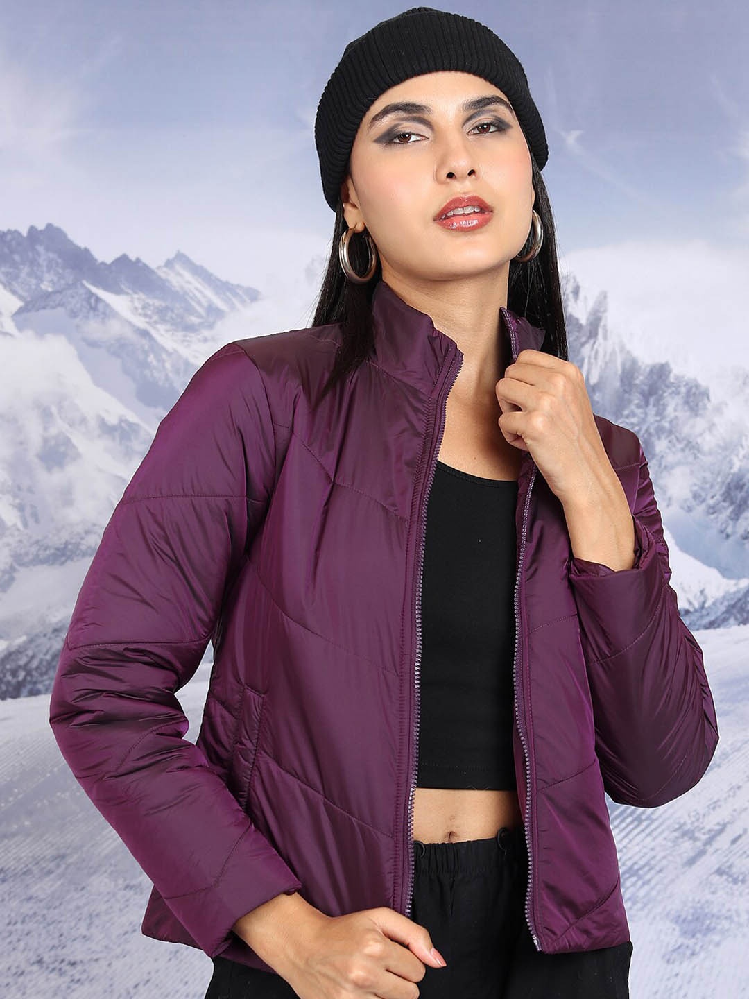 

Tokyo Talkies Stand Collar Puffer Jacket, Purple