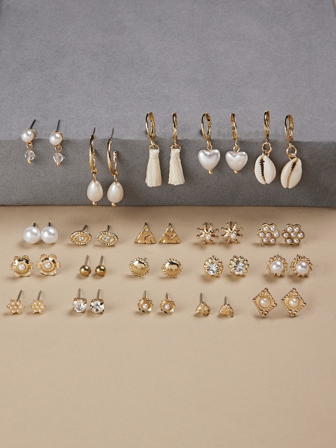 

AMI Set Of 20 Gold-Plated Contemporary Studs Earrings