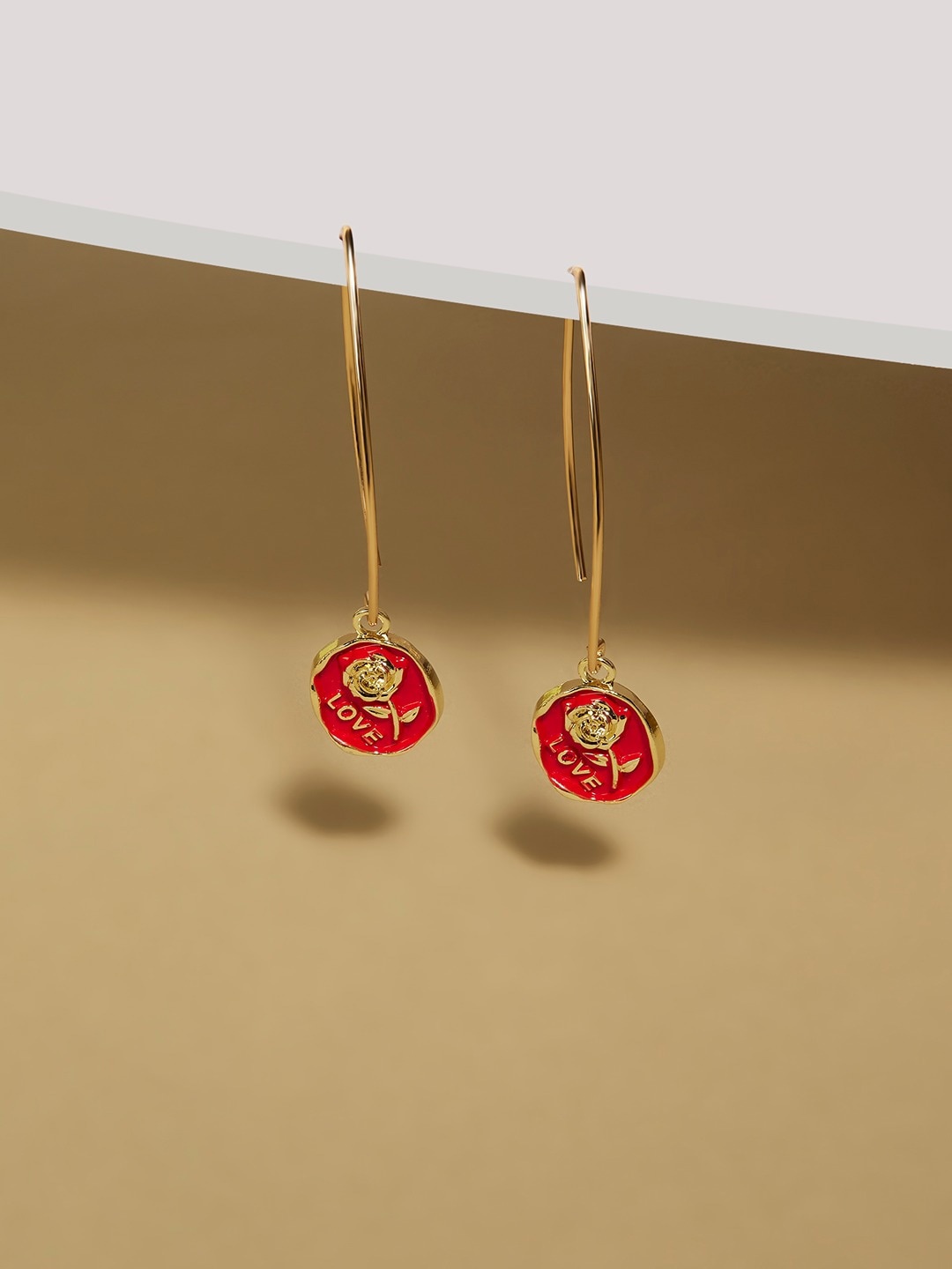 

AMI Gold Plated Contemporary Drop Earrings, Red