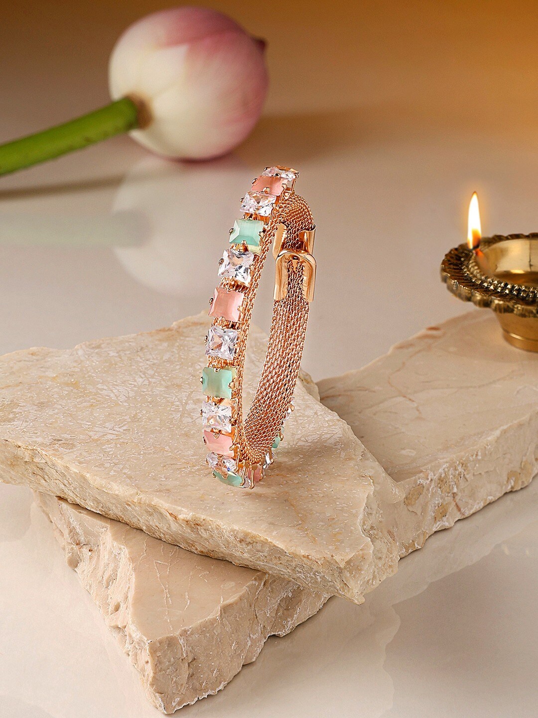 

AMI Rose Gold-Plated Cubic Zirconia Kada Bracelet