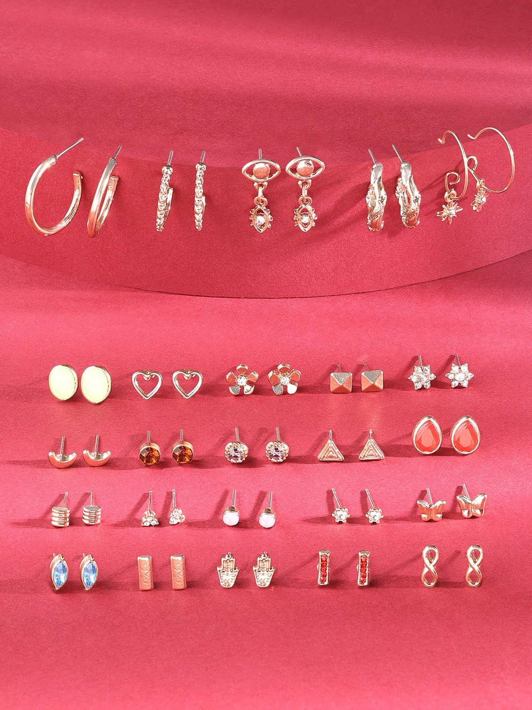 

AMI Set Of 25 Gold-Plated Contemporary Studs Earrings