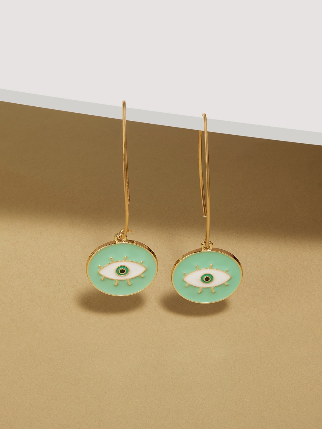 AMI Gold Plated Contemporary Drop Earrings, Green