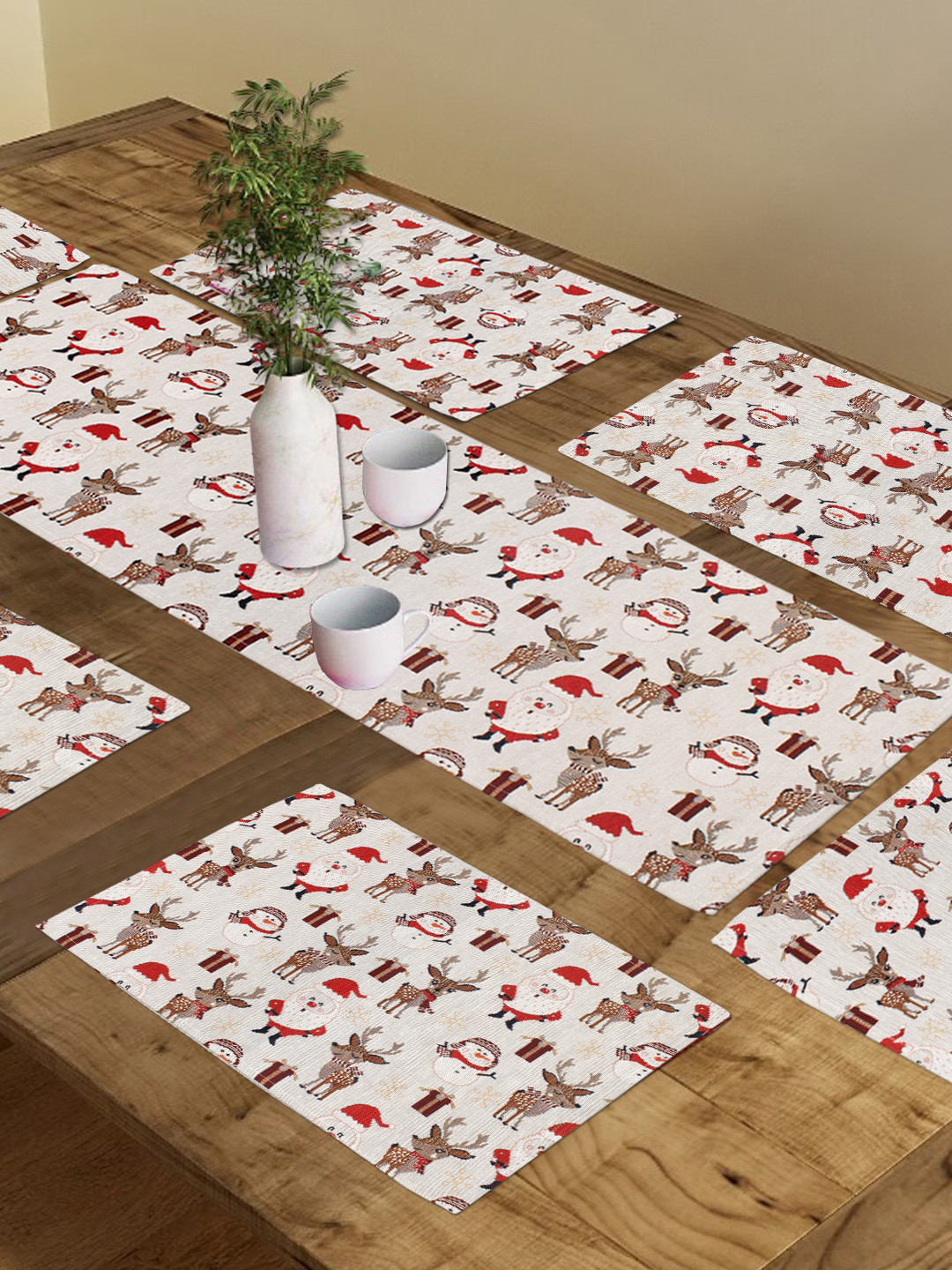 

AVI Living Off White & Red 7 Pieces Holly Christmas Table Placemats & Runner