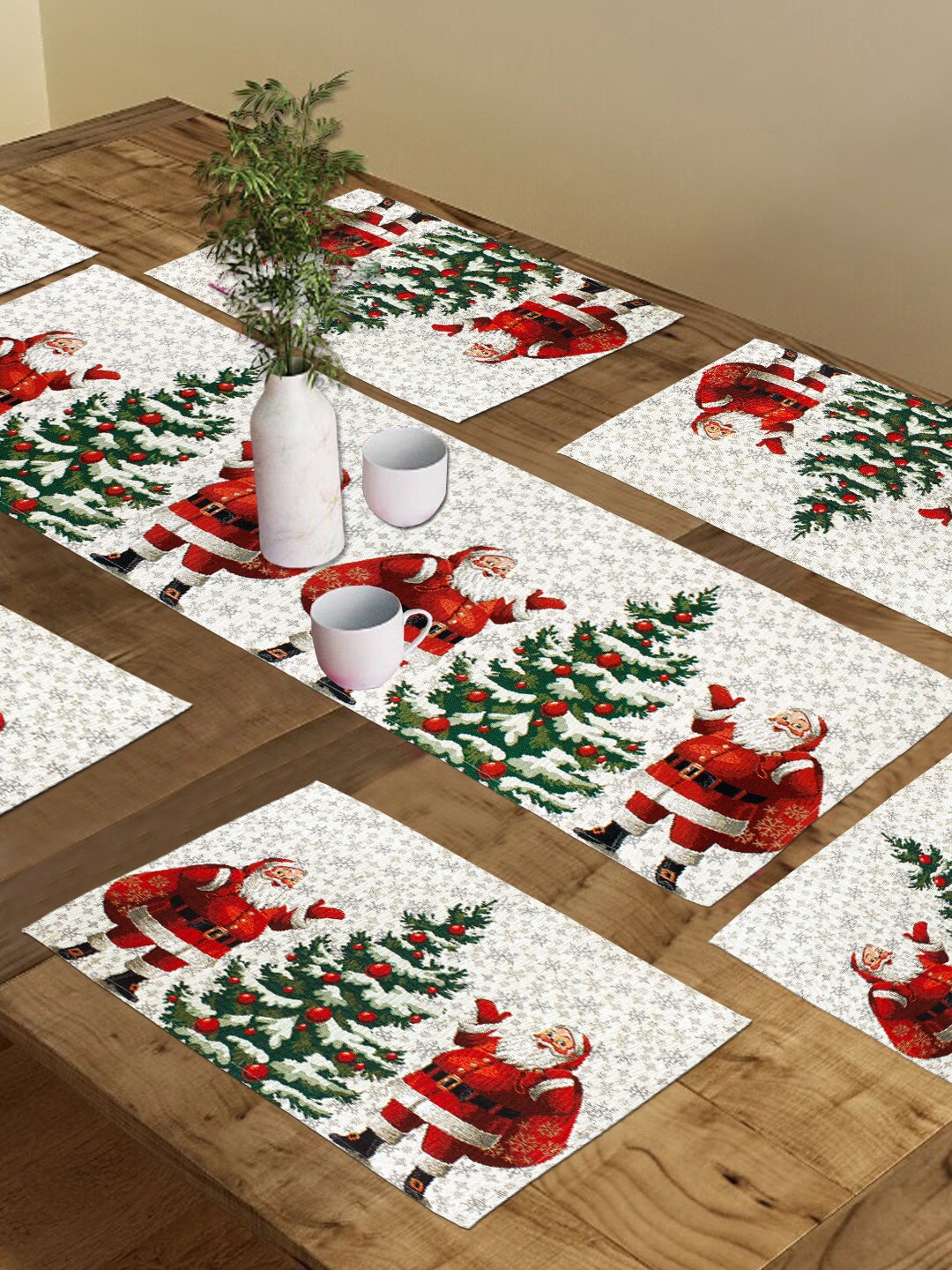 

AVI Living 9 Pieces White & Red Christmas Printed Table Placemats & Runner