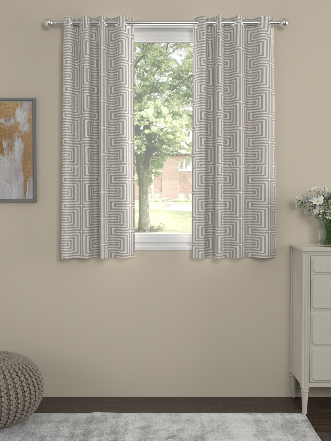 

ROSARA HOME finn Grey 2 Pieces Geometric Regular Window Curtains