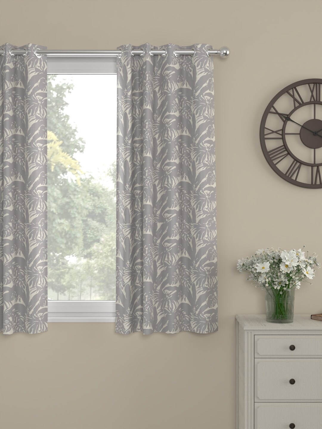 

ROSARA HOME Neel Grey Tropical Regular Window Curtains