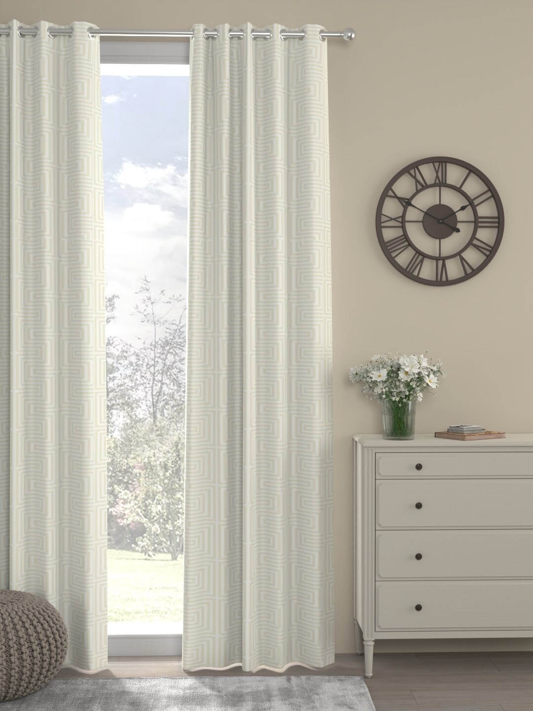 

ROSARA HOME Finn Off White Geometric Regular Long Door Curtains