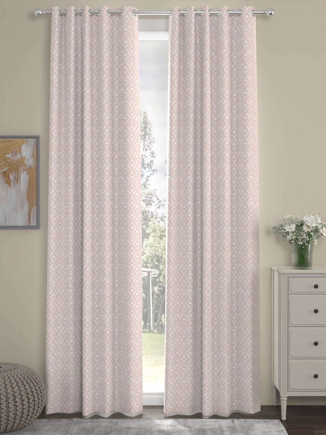 

ROSARA HOME Shia Nude 2 Pieces Geometric Regular Door Curtains