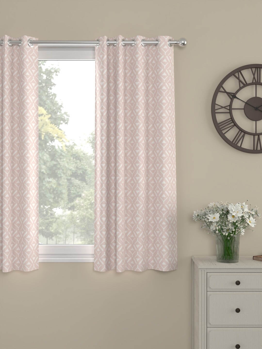 ROSARA HOME Beige & White Geometric Eyelet Window Curtain