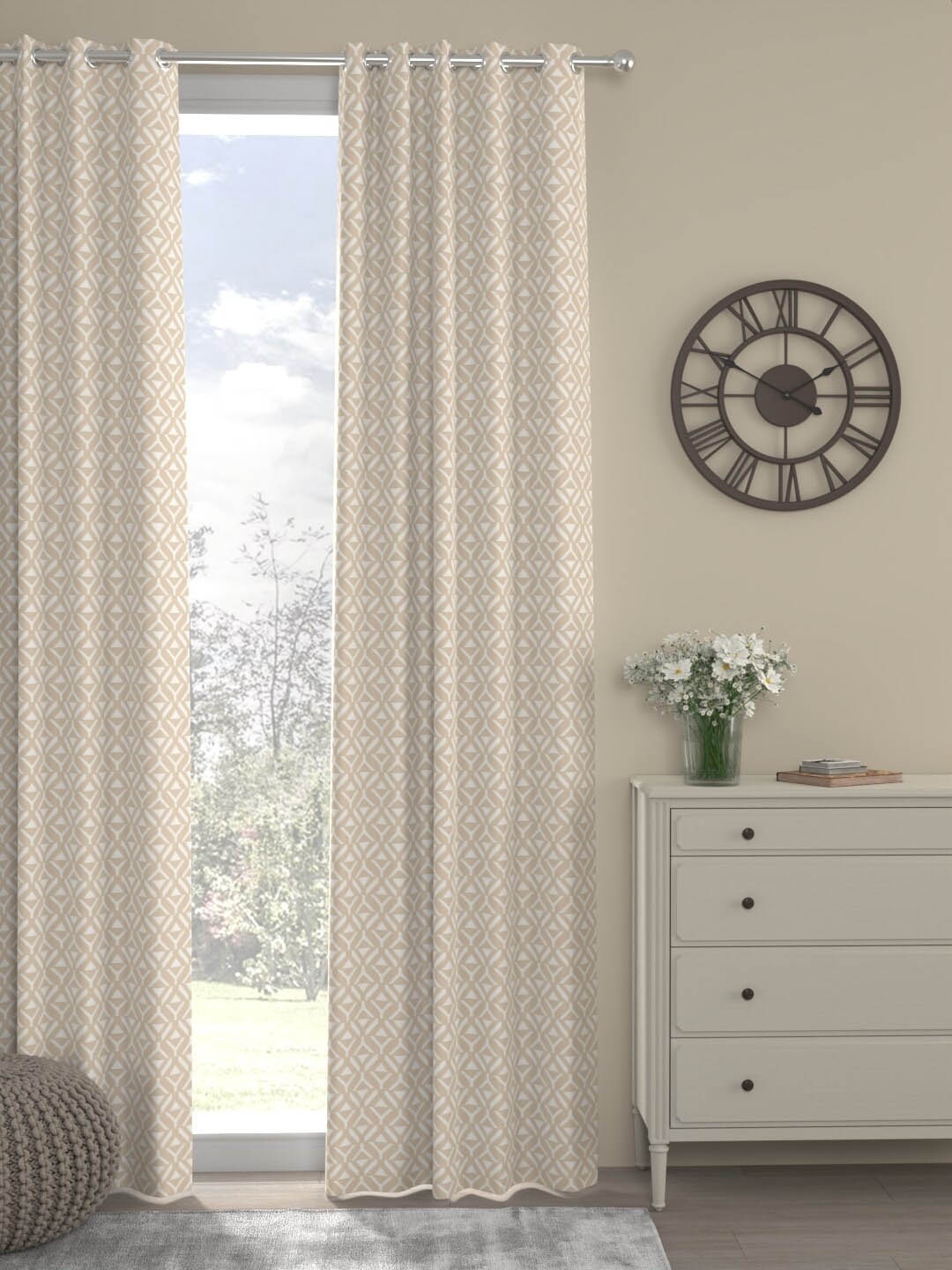 

ROSARA HOME Beige & White Geometric Eyelet Long Door Curtain