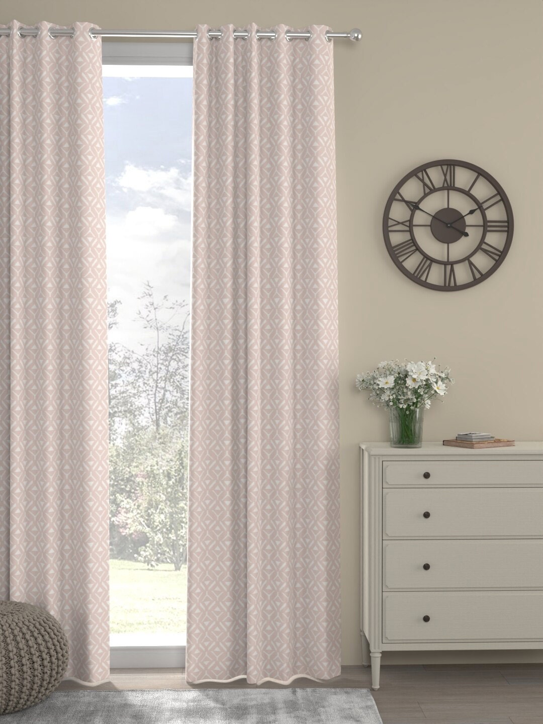 

ROSARA HOME Shia Nude & White Geometric Regular Eyelet Door Curtains and Sheers