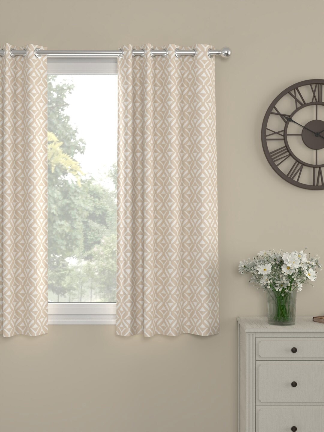 

ROSARA HOME Shia Beige Geometric Regular Window Curtain
