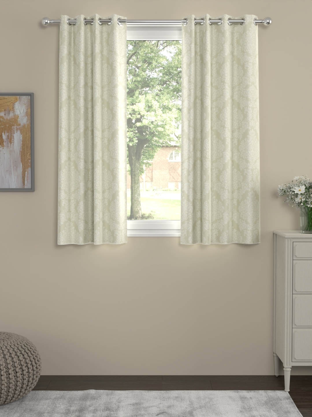

ROSARA HOME abel Off White 2 Pieces Ethnic Motif Unisex Regular Window Curtains