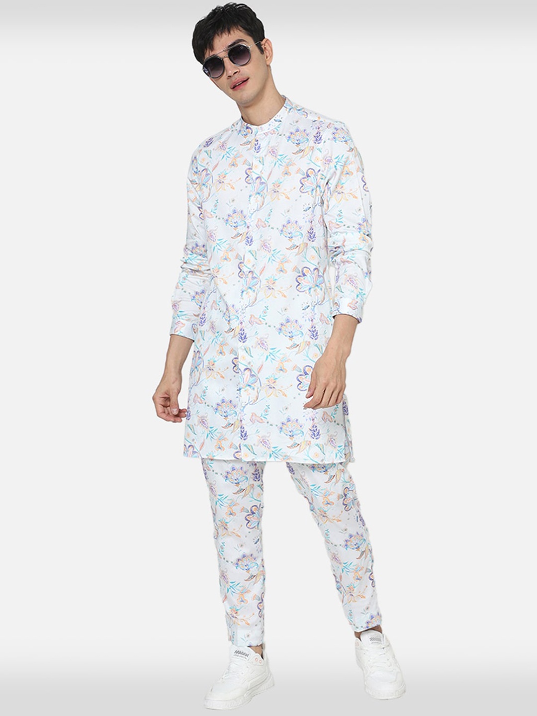

Komal Kothari Floral Printed Straight Pure Cotton Kurta with Pyjamas, White
