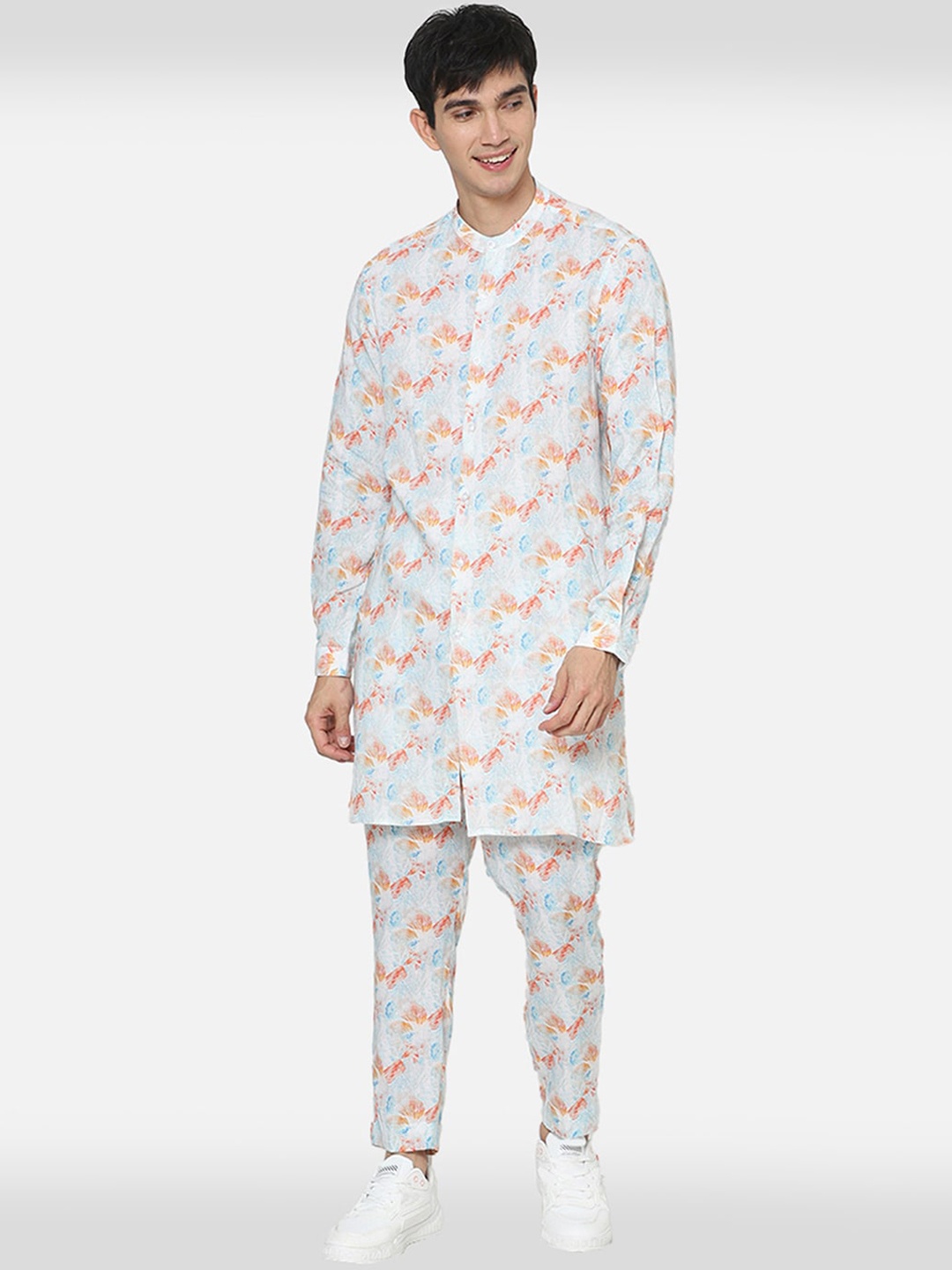 

Komal Kothari Floral Printed Straight Linen Kurta with Pyjamas, White