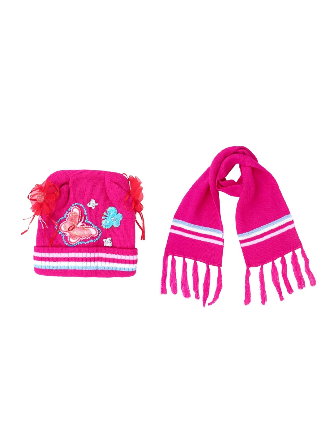 

Zacharias Kids Self Design Woollen Beanie & Muffler, Pink