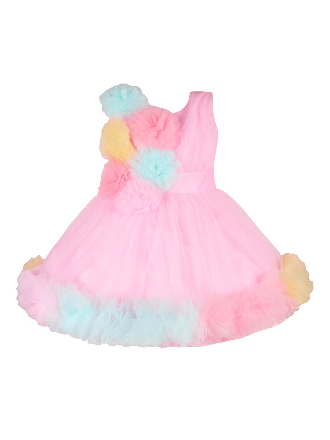 Wish Karo Girls Round Neck Corsage Fit & Flare Dress, Pink