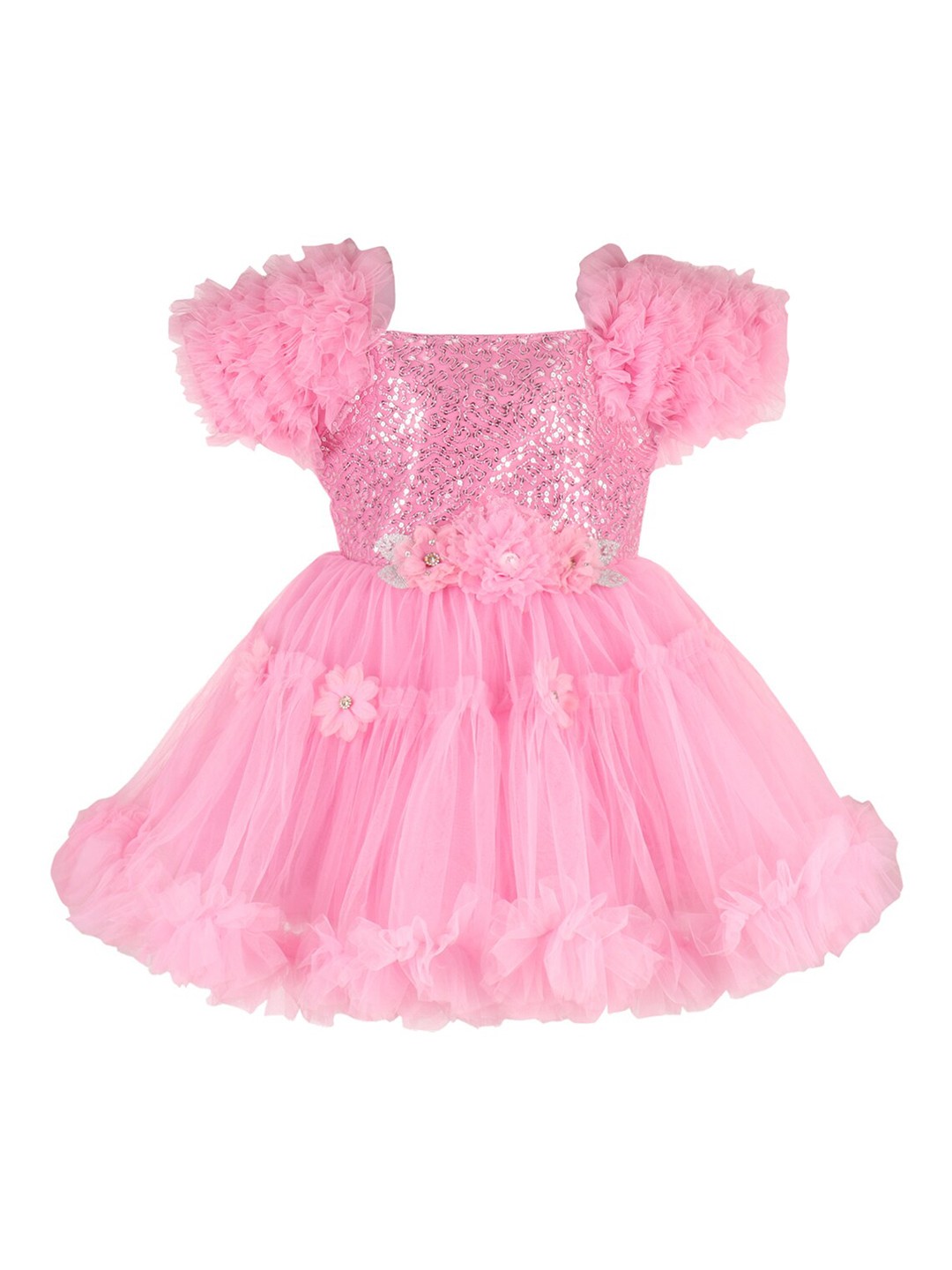 

Wish Karo Girls Embellished Square Neck Girls Fit & Flare Dress, Pink