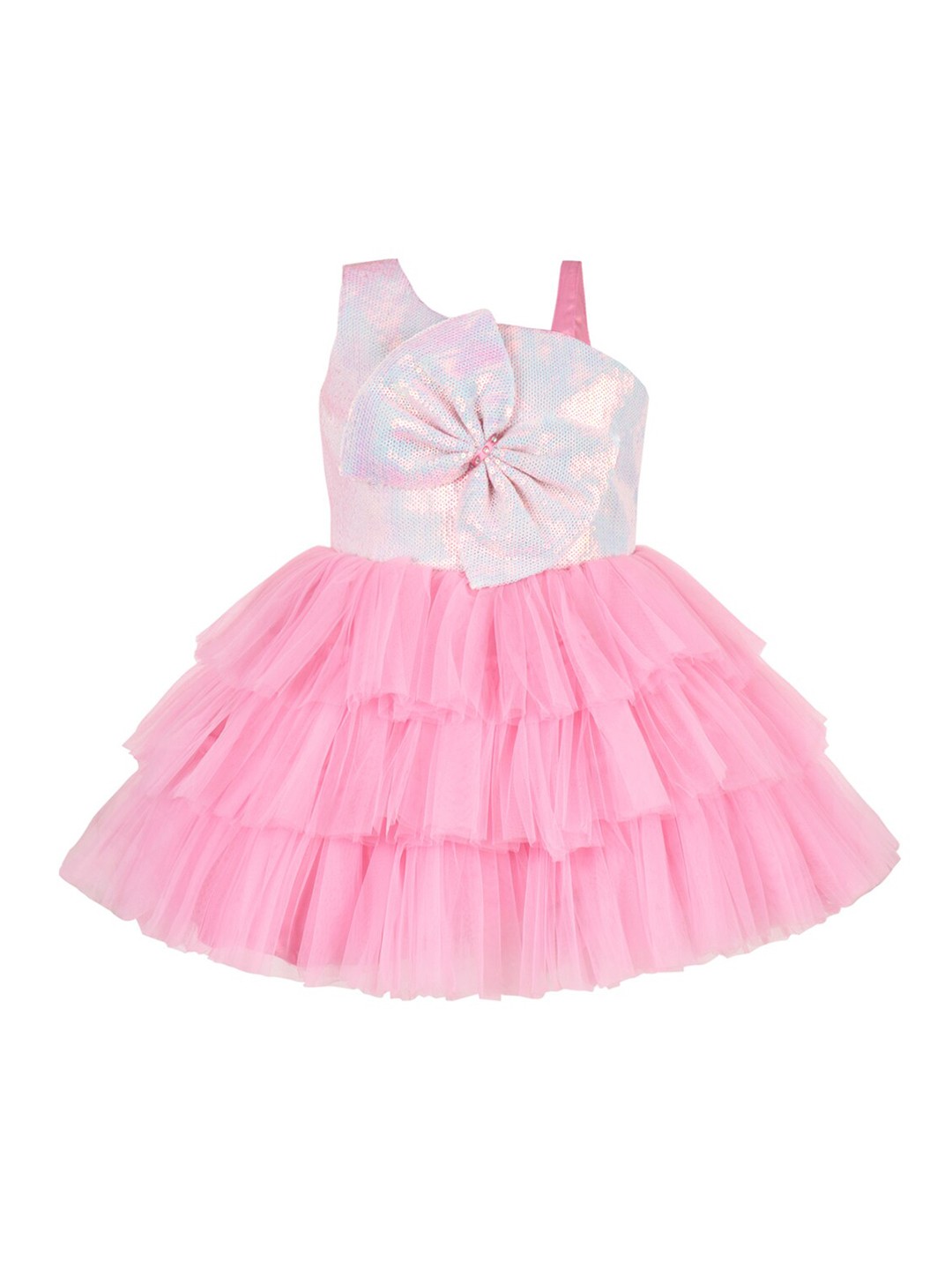 Wish Karo Girls Embellished Sequined Bow Detail Fit & Flare Dress, Pink