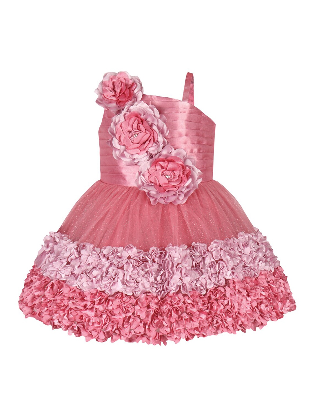 

Wish Karo Girls Shoulder Straps Corsage Detail Satin Fit & Flare Dress, Pink