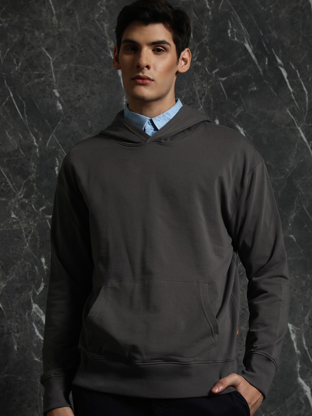 

Breakbounce Grey Relaxed Fit Cotton Hooded Pullover