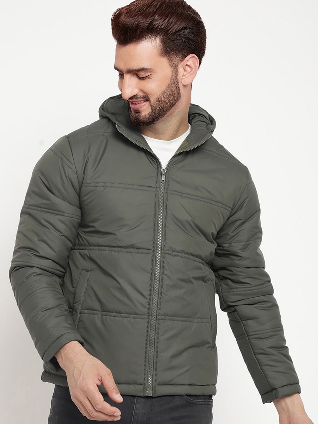 

9ty3ree Long Sleeves Hooded Insulator Padded Jacket, Olive