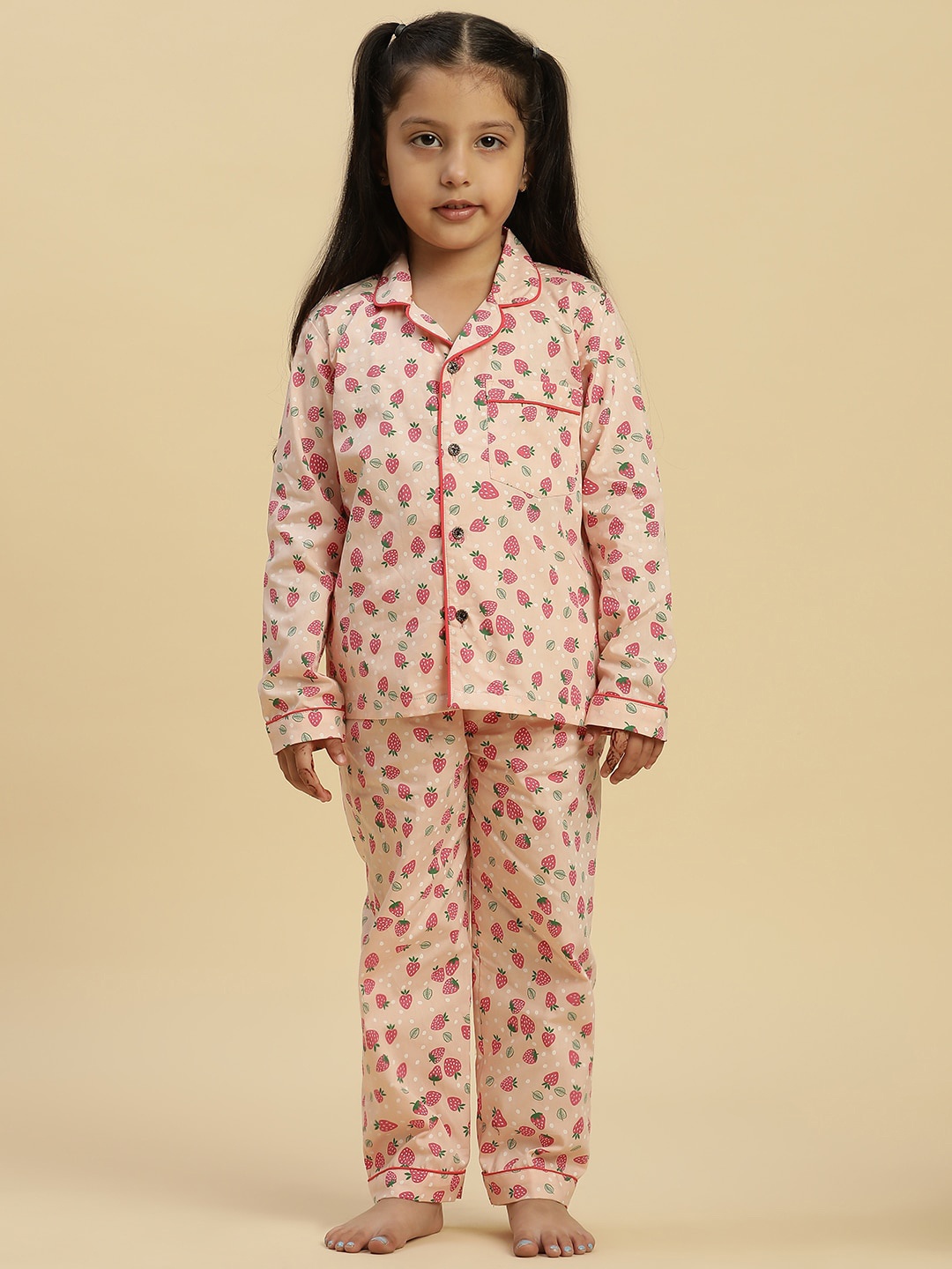 

Stuffie Land Girls Conversational Printed Night suit, Peach